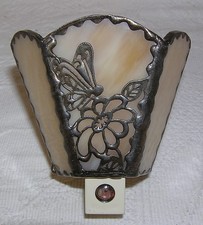 Handmade Plug In Night Light - Slag Stained Leaded Glass - Butterfly  Flower