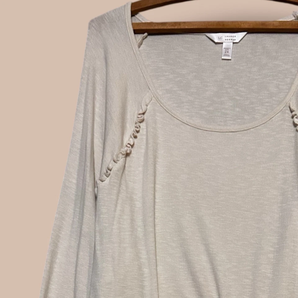 Lauren Conrad Top Women’s Plus 2X Cream Dolman Long Sleeve Blouse Cottagecore - Image 4 of 4