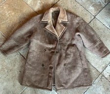 VTG Suede Shearling Sheepskin Coat Brown Ranch Marlboro Heavy Warm Size 10