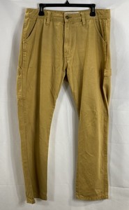 Paper Denim & Cloth Men's Yellow Canvas Carpenter Pants Workwear Size 34x30