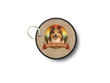 Printed Dog Keychain, Embroidered Border, Shetland Sheepdog
