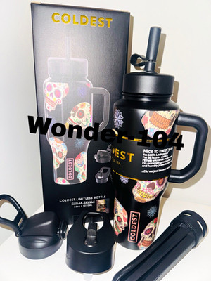 Coldest Limitless Sugar Skulls glow 36oz Bottle w/ Handle Flip Straw Lid 4pc Set