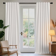 White Blackout Curtains 96 Inches Long - Linen 100 Blackout Curtain 2 Panel ...