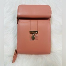Women’s Blush Pink Faux Leather Crossbody Wallet Phone Bag RFID Multi-Compartmen