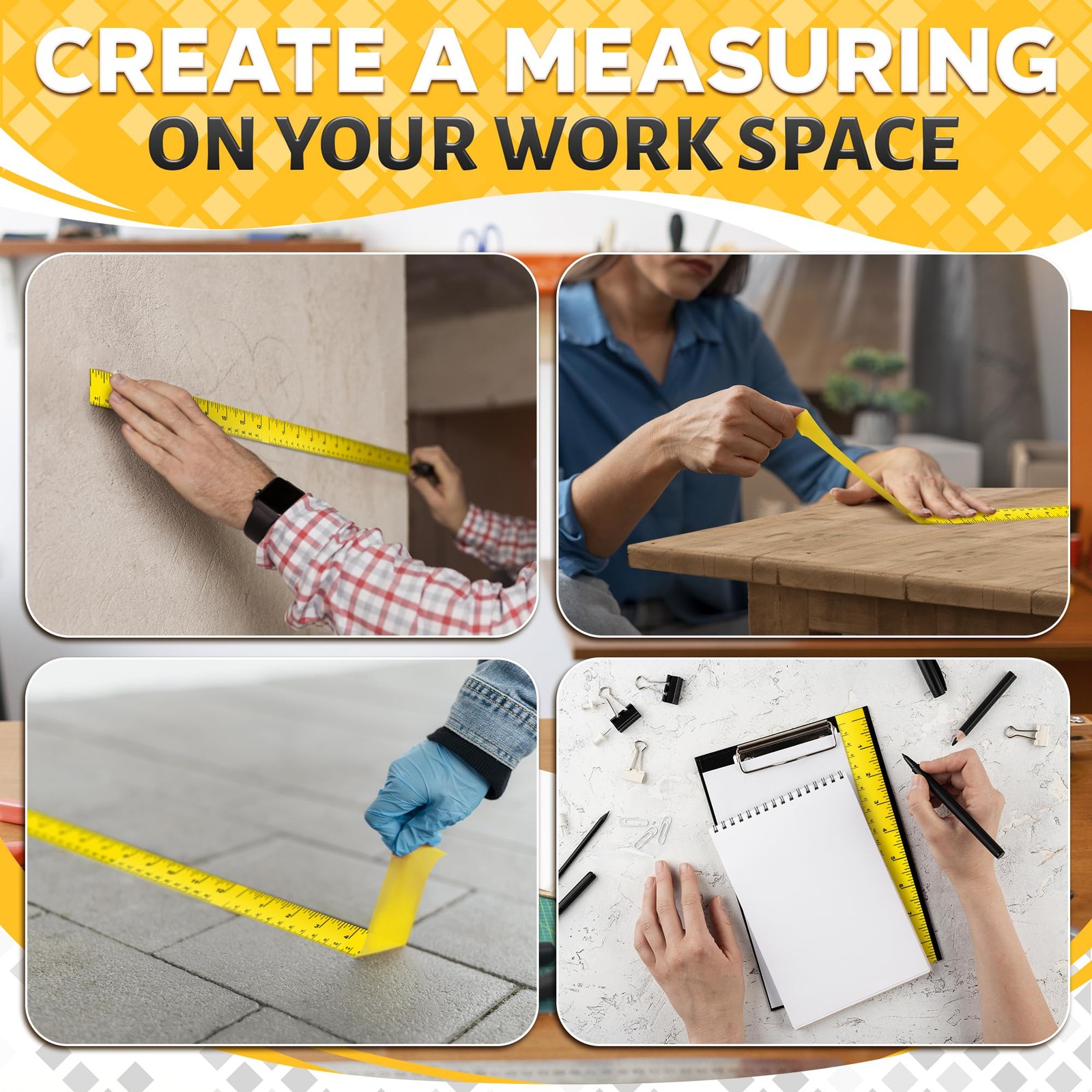 12 Inch Repeating Adhesive Measuring Tape – 13.9 Yards, 1” Wide, Dual Metric,...