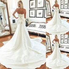 Satin Detachable Wedding Train Elegant Bridal Full Skirt Ball Gown with Bow