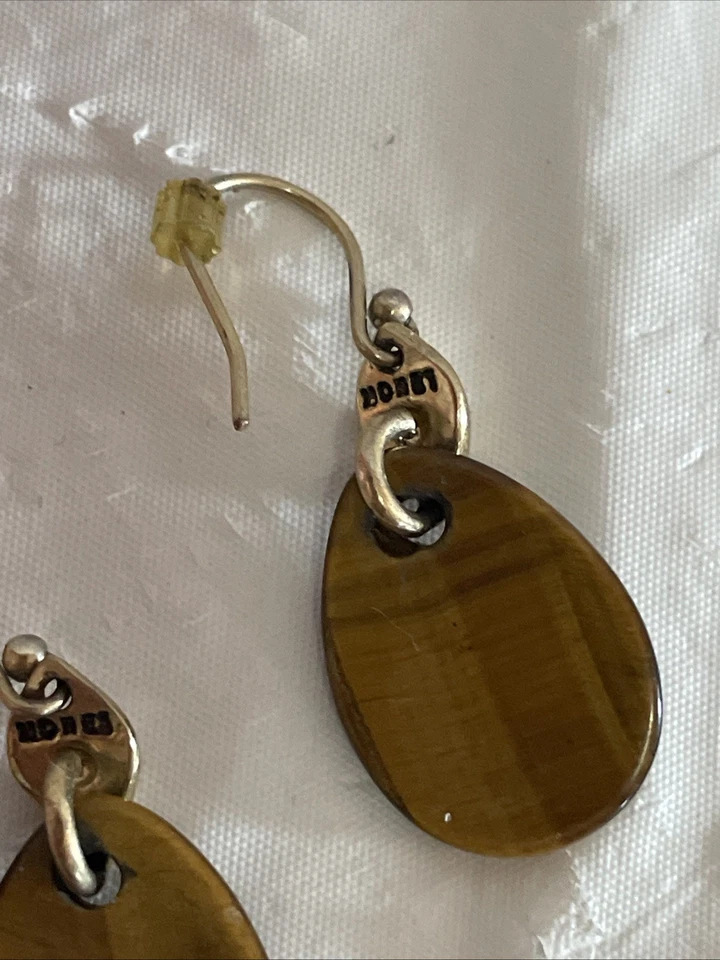 Brincos perfurados pendurados vintage em forma de lágrima Monet olho de tigre genuíno - Imagem 3 de 3