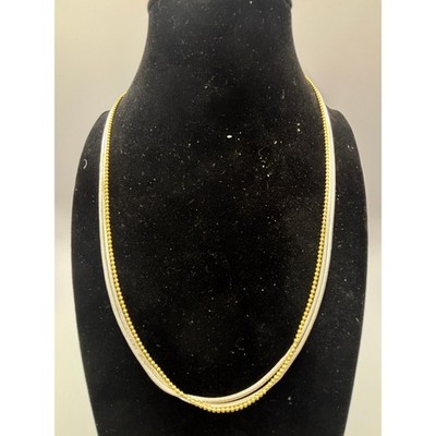 Two Tone Triple Strand Layered Necklace Silver Gold Snake Beaded Ball Chain 18''