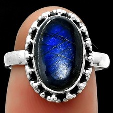 Blue Fire Labradorite - Madagascar 925 Sterling Silver Ring s.7.5 Jewelry R-1096