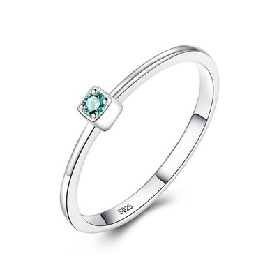 Damen Kinder Solitär Silberring 925er Sterling Silber Smaragd Rhodiniert