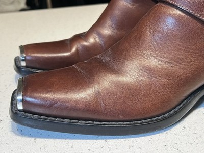 calvin klein 205w39nyc Brown Leather Western Harness Boots 9.5 US