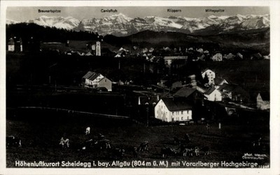 Postcard Scheidegg Allgäu Vorarlberg High Mountains, panorama, cow pasture - 4529692