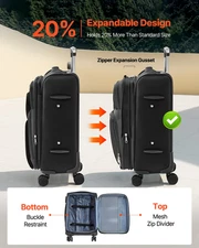20-Inch Softside Expandable Luggage with Spinner Wheels Carry on Suitcase Black