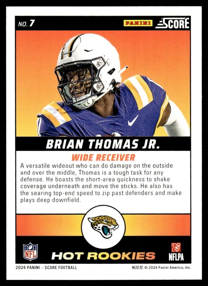 2024 Score Hot Rookies Brian Thomas Jr. Jacksonville Jaguars #7 - Image 2 of 2