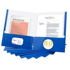 File Folders with Pockets Letter Size, 50-Pack Paper Folders with Card Slot, ...