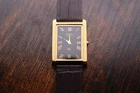 Seiko Slim Quartz Men Black Dial Dark Brown Leather Dress Vintage Watch
