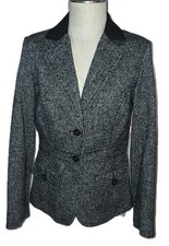 CAbi Wool Tweed Equestrian Riding Jacket Blazer Black Herringbone 629 Size 8