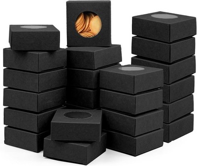 100 Stück schwarze Keksdosen mit Fenster 7,5 cm Mini Bäckerei Boxen für Kuchen
