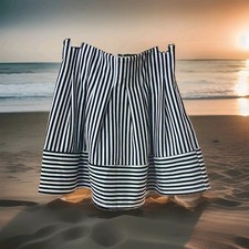 Ya Los Angeles Black White Striped Pleated Knit Zip Short Skater Skirt Size M