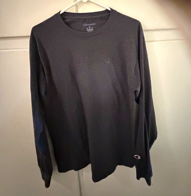 #ad Champion Men’s M Gray Cotton Logo Long Sleeve Solid Crew Neck Knit T Shirt $4.27