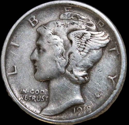1918 d mercury dime- CHOICE VF/ FREE SHIPPING- SMH-325