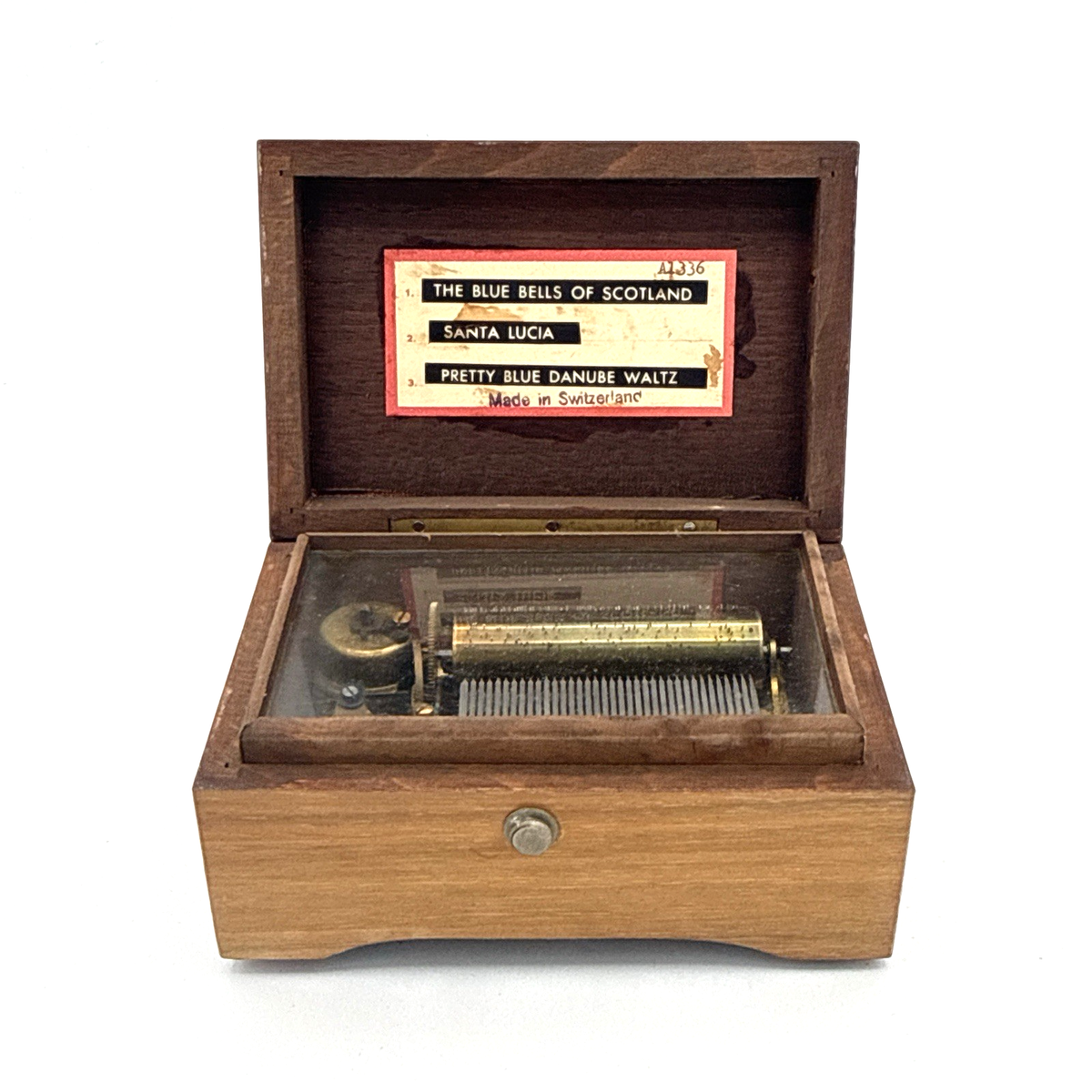 Vintage Thorens Wood Winding Music Box 3 Tune Movement Switzerland