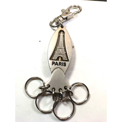 Paris Eiffel Tower Spinner Keychains Luggage Purse Clip Silver Tone