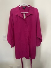 Express Women XL NWT Magenta Pink Portofino Shirt Blouse Tie Belt Long Sleeve