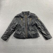 Coogi Australia Coat Girls 5/6 Black Faux Leather Full Zip Zip Pockets Youth