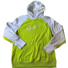 Nike Hoodie Youth Girls Size XL Lime White Pullover Dri Fit Hooded Sweatshirt