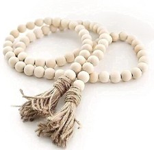 58inch Wood Beads Garland with Tassel - Natural Prayer Wood String Beads Deco...