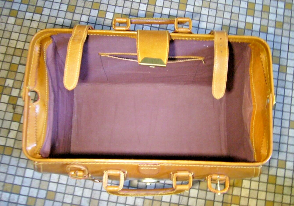 Idée cadeau  grand sac valise Sacoche malette médecin cuir marron Vintage valise - Photo 3/4