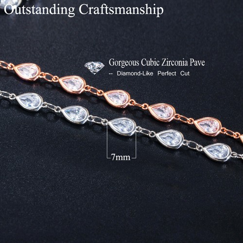CZ Women Layered Round Long Chain Link Sweater Necklace Boho Rose Gold Jewelry - Imagen 7 de 13
