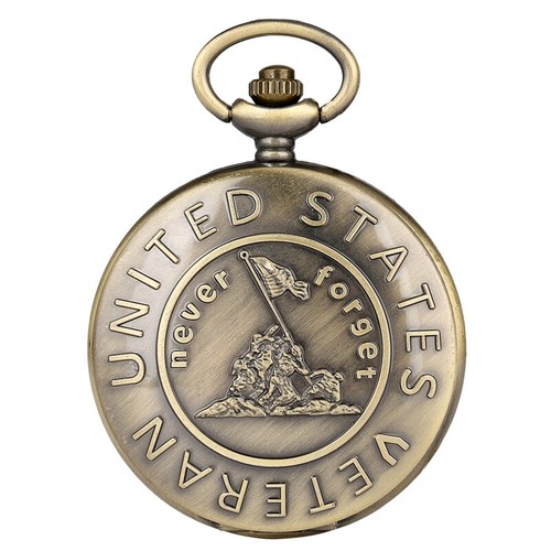 Orologio da tasca uomo bronzo quarzo con catena mai dimenticare completo cacciatore regali natale - Foto 8 di 10
