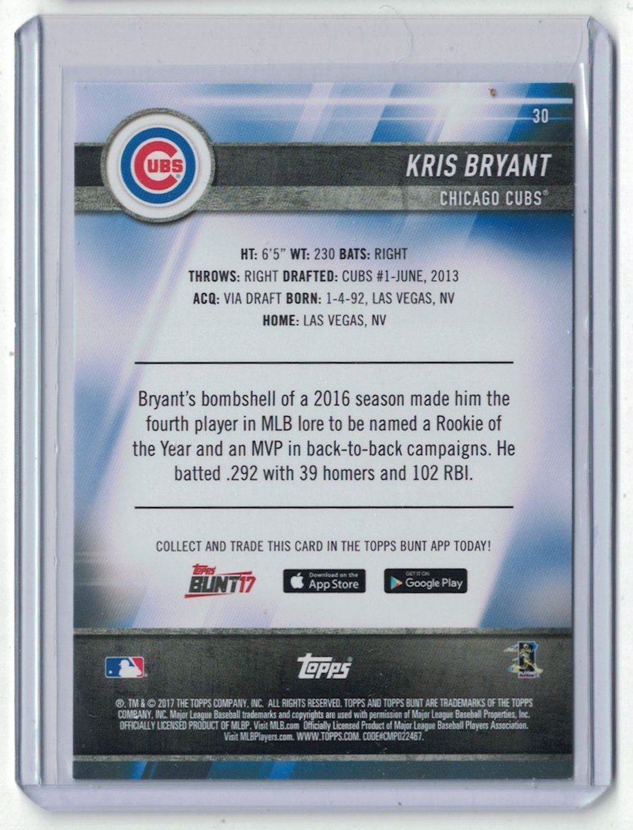 2017 Topps Bunt Blue Parallel Kris Bryant Chicago Cubs #30 | eBay