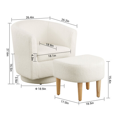 360° Swivel Armchair Set Single Sofa Fabric Upholstered w/ Ottoman Living Room