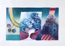 Framed Watercolor Painting on Paper, a Vibrant Floral Composition – 14”11"