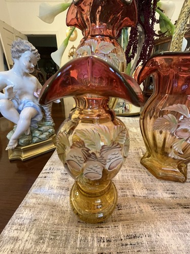 Fenton Art Glass 1999 Historic Collection Woodland Bouquet Amberina Vase 6 "H - Picture 12 of 14