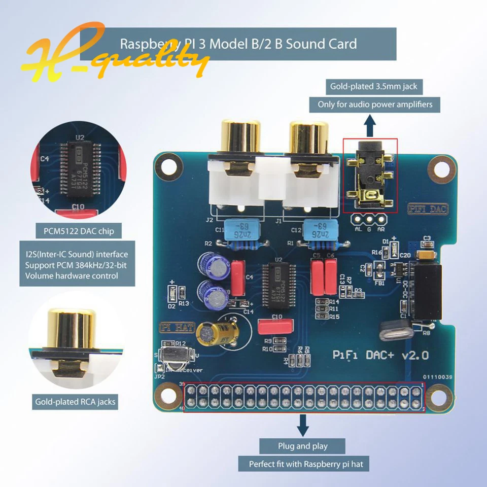 PCM5122 per Raspberry pi B+ 2/3B HIFI DAC + scheda audio modulo audio digitale - Immagine 3 di 4