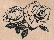 Rose Duo 2 3/4 x 2" Rubber Stamp, Plants and Flowers Stamp