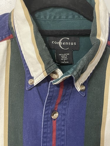 Consensus Classics Shirt Mens Large Casual Button Up Striped-Vintage - Picture 5 of 7