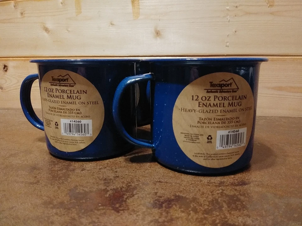 Taza de café Texsport azul blanco moteado porcelana esmalte acero camping esmalte Foto 4 de 4