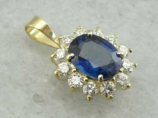 3 CT Oval Cut Lab Created Blue Sapphire Halo Pendant 14K Yellow Gold Plated