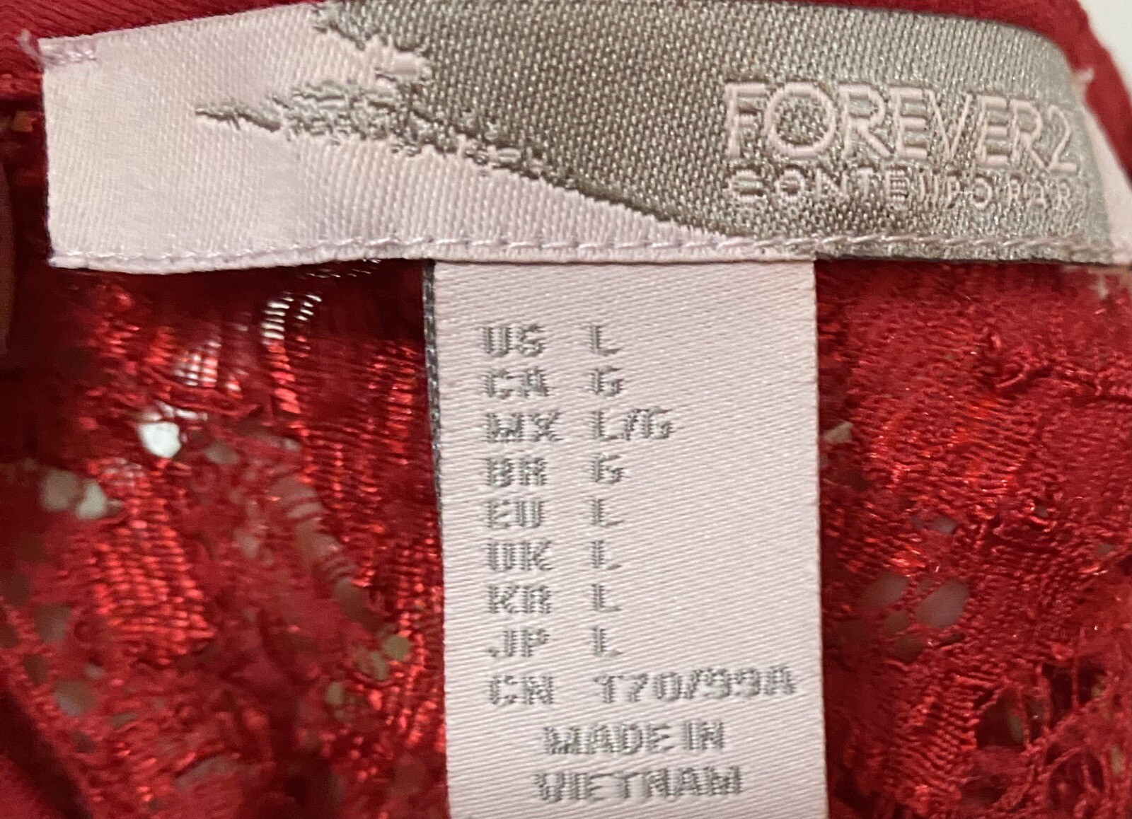 Forever 21 womens vintage lace top L red lace holiday blouse party work shirt