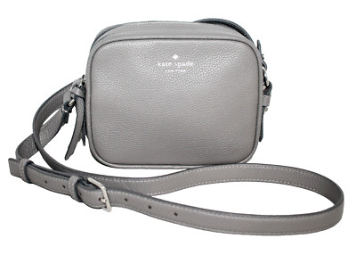KATE SPADE Mulberry Street Pyper Double Zip Crossbody Gray Pebbled Leather