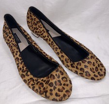 Zara Basic Collection Brown Leather Leopard Print Flat Women Shoes Size EU 41