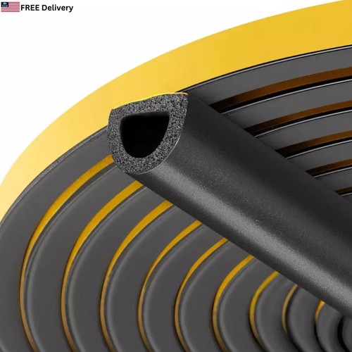 Weather Seal Strip 20 Feet D Shaped Black Rubber Foam Door Window Stripping Line