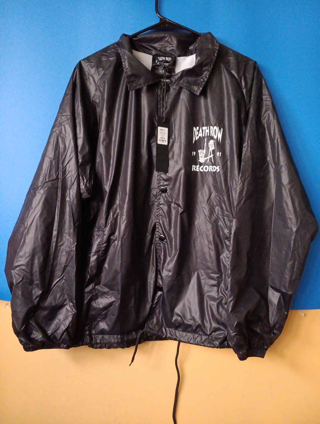 FILA Giacca a vento nera Death Row Records 1991 Los Angeles scheletro nuova con etichetta Medium