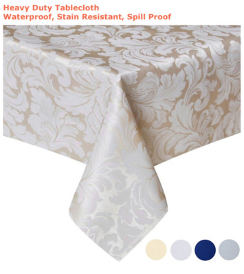 Tektrum 70''X70'' Square Damask Tablecloth-Waterproof/Spill Proof -Beige