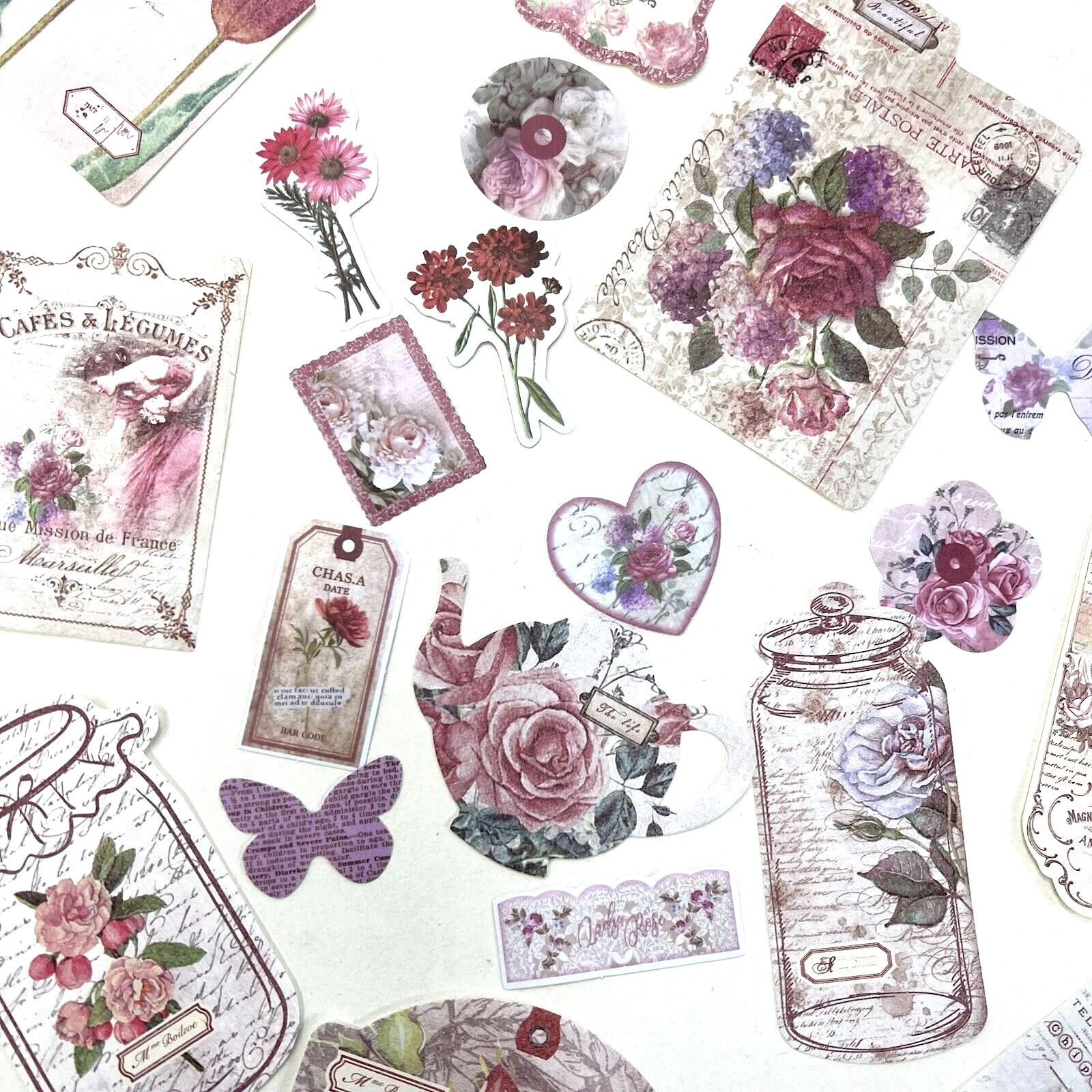 Vintage Style Rose Stickers & Paper Set Junk Journal Collage Scrapbooking